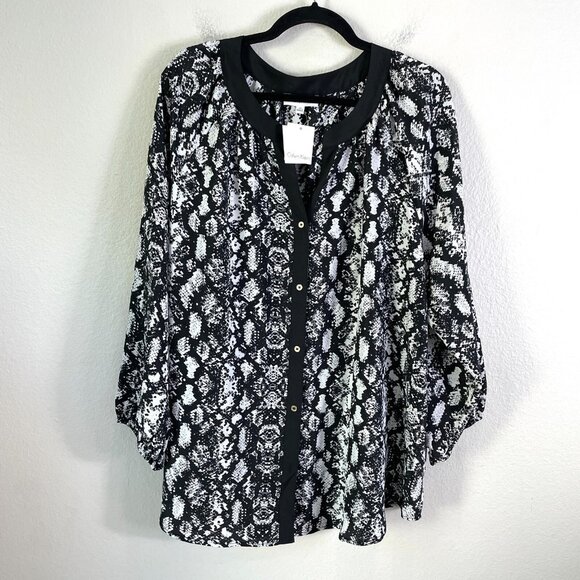 NEW Calvin Klein Womans Plus 2X Snakeskin Print Blouse Long Sleeve Shirt Top - Picture 1 of 8
